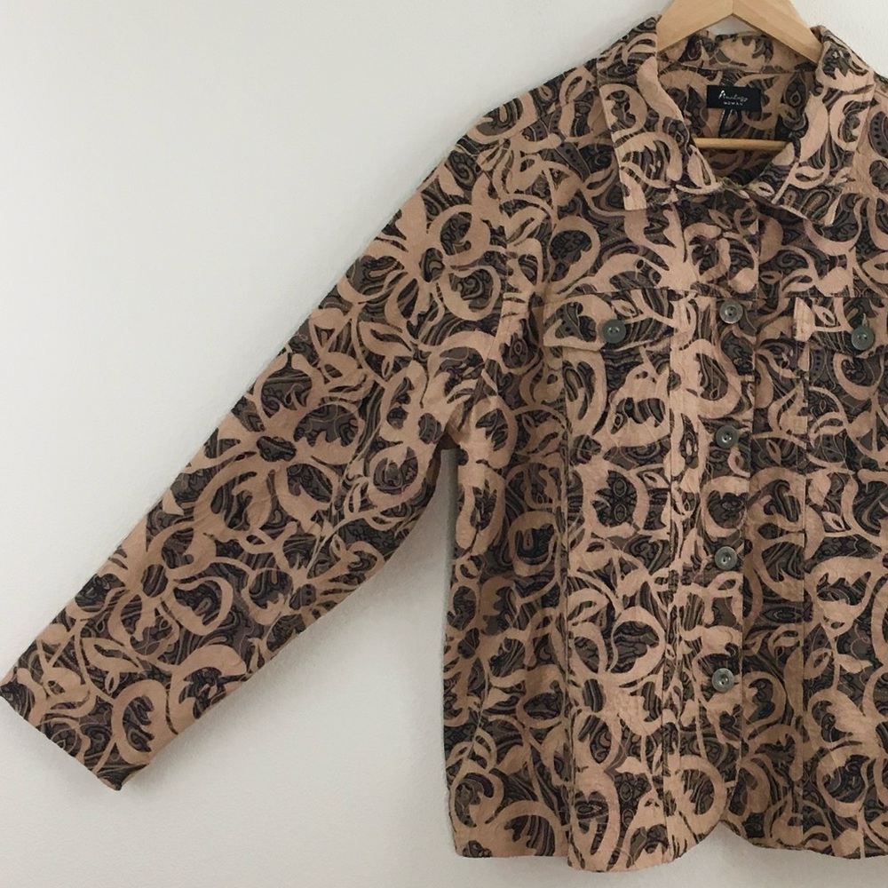 Black Blazer w/ Big floral Tan Print & Texture inTan
